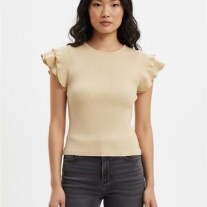 Zara butter yellow ribbed ruffle sleeve